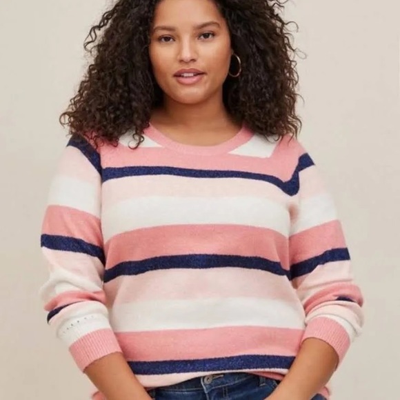 Torrid Pink, Navy, and Cream Striped Sweater - Picture 1 of 2